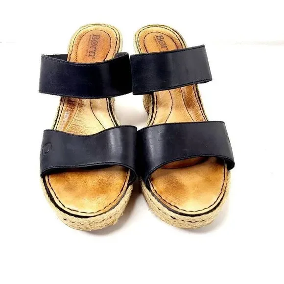 Born Black Leather Wedge sandals  size 9 - Picture 8 of 13